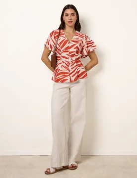 Top with Brushstroke Leaf Print - XL / ORANGE - female - Blue Vanilla - FashionsVida