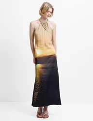 Satin Printed Halter Neck Midaxi Column Dress Multi female