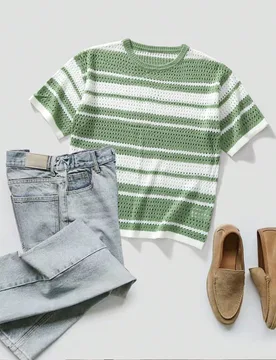 Camiseta casual de punto de cuello redondo de manga corta con rayas y calado para hombres de talla grande - Shein - FashionsVida