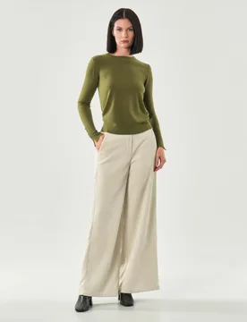 Pantaloni avorio dalla linea a palazzo in velluto a coste con elastico in vita - Hlo! - FashionsVida