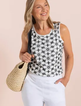 Floral Embroidered Sleeveless Top - White - Size: S - Anna Rose - FashionsVida