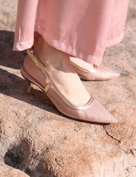 Décolleté slingback oro rosa con strass e tacco basso 632 39