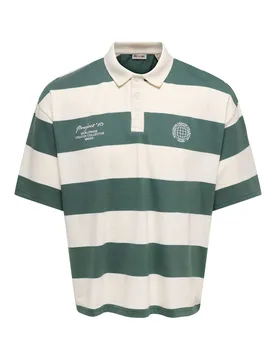 Pure Cotton Striped Short Sleeve Rugby Shirt Green Mix male - ONLY & SONS - FashionsVida