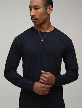 Herren Schwarzes Regular-Fit Spray-Wasch Langarm-Oberteil Black Größe XL - boohooMAN - FashionsVida