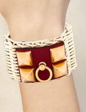 Raffia And Leather Picnic Cuff - Hermes - FashionsVida