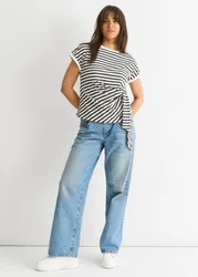Womens Grey Stretch Stripe Top - Size 8 Uk