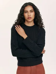 Pure Cotton Cable Knit Jumper Black female