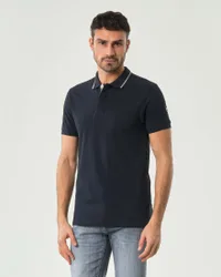 Polo blu mezza manica Originals in piquè con abbottonatura coperta e bordino grigio bianco e bordeaux