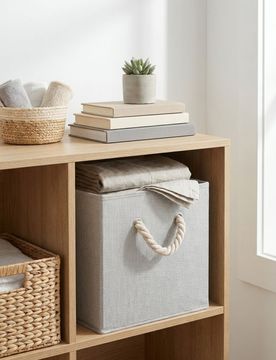 Scatola portaoggetti con manico intrecciato - beige