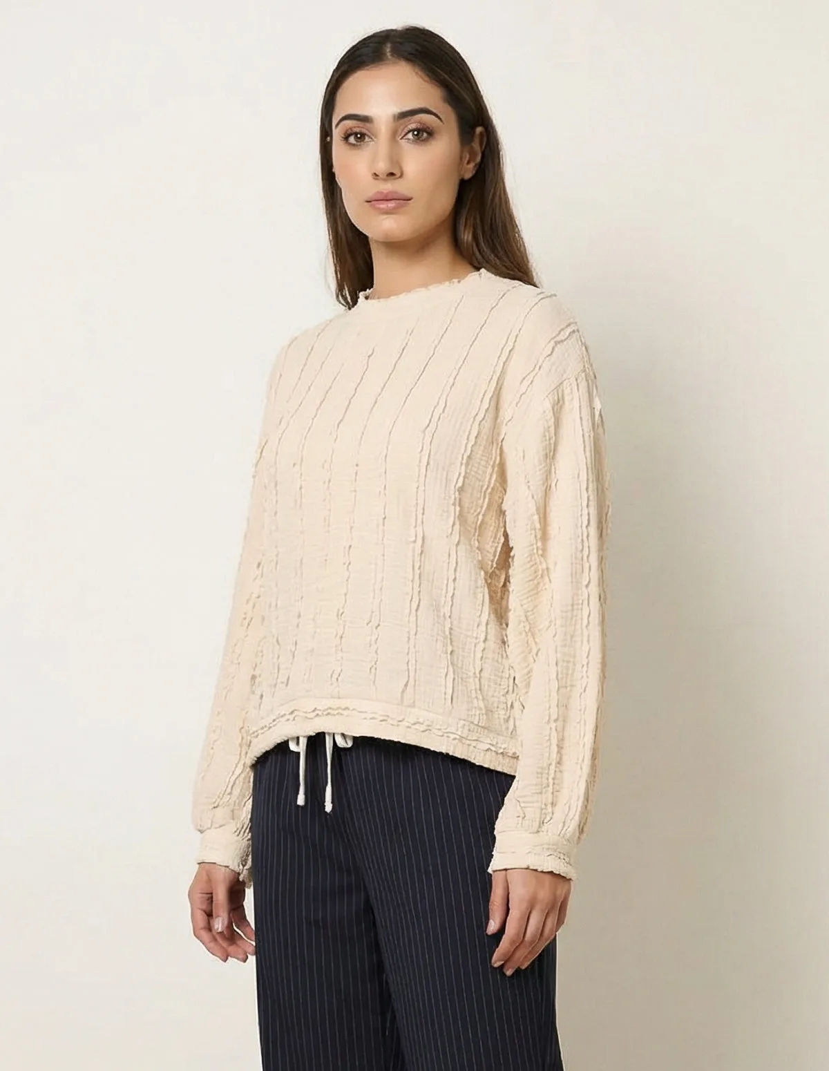 Ruffle Detailed Sleeve Top - ONE / BEIGE - female - Blue Vanilla - FashionsVida
