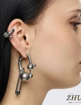 Street Gothic Copper Alloy Ear Jewelry Accessories Unisex Women Men Safety Pin Dangle Hoop With Spiral Ear Cuff Edgy Aesthetic E - Aliexpress - FashionsVida