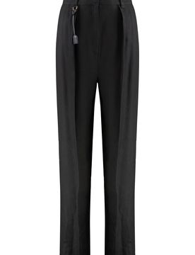 High-Waist Wide-Leg Trousers with Removable Logo Charm