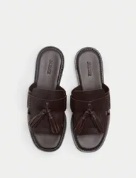Leather Tassel Flat Loafer Mules Rum female