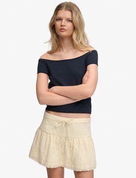 Superdry Damen Broderie Trim Minirock Lockere Passform Yellow - Größe: 42