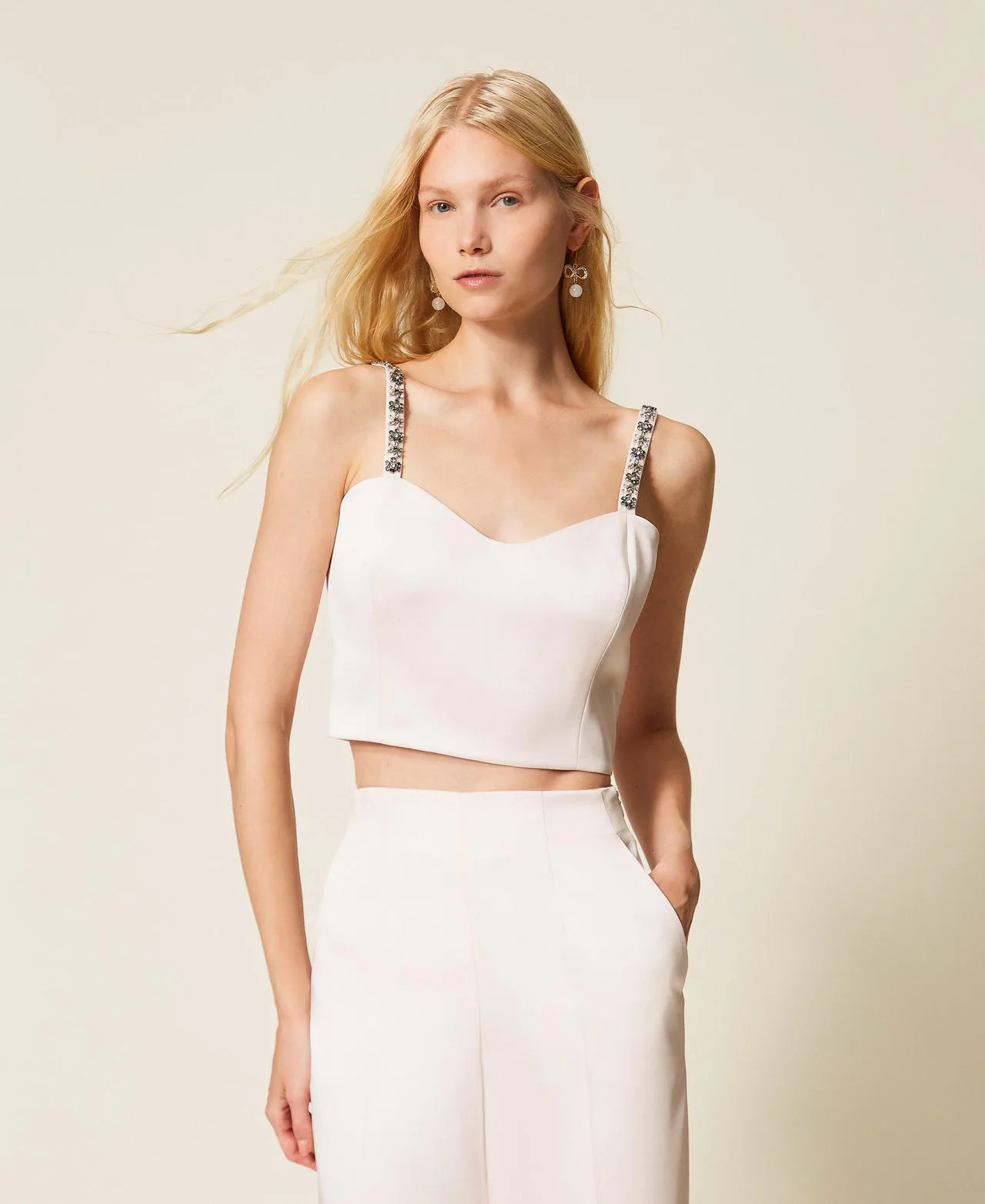 Top cropped en satin duchesse - TWINSET - FashionsVida