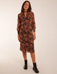 Raglan Keyhole Midi Dress - 12 / BLACK PATTERN - female