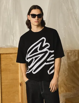 T-Shirt Manches Courtes Imprimé M Noir - Bershka - FashionsVida