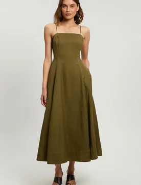 Womens Petite Linen Woven Maxi Prom Dress - Khaki - Size 16 Uk - Karen millen - FashionsVida