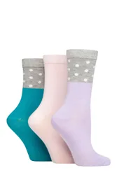 Women's 3 Pair SOCKSHOP Patterned Bamboo Socks Spots Purple / Pink / Teal 4-8 - Assorted - Size: Small