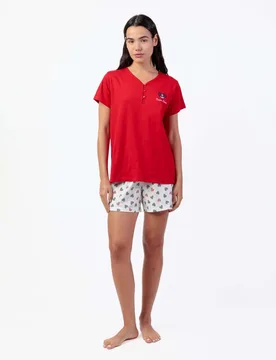 Pijama corto de mujer de punto de algodón con detalles bordados - Admas - FashionsVida