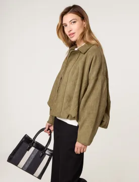 Suedette Puffball Jacket - M/L / KHAKI - female - Blue Vanilla - FashionsVida