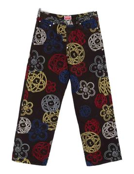 Kenzo Pantaloni in cotone ricamato