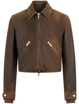 Women's Cropped Leather Biker Jacket with Zip