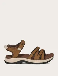 Leather Sporty Ankle Strap Flat Sandals Tan female