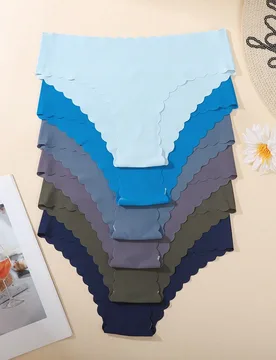 Piezas Bragas de bikini de mujer de unicolor con borde ondulado sedoso, sexy y cómodas - Shein - FashionsVida