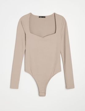Body a maniche lunghe con scollo quadrato - grano