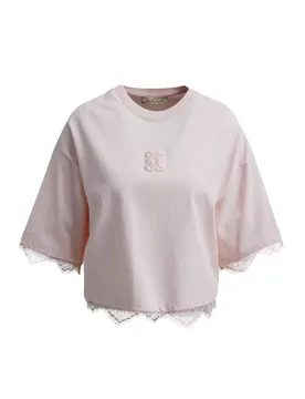 BOXY CROPPED T-HIRT LACE HEM female - S - FashionsVida
