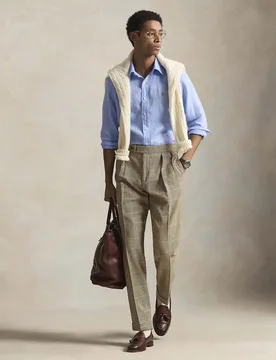 Camicia Polo azzurra in puro lino button down custom-fit - Ralph Lauren - FashionsVida