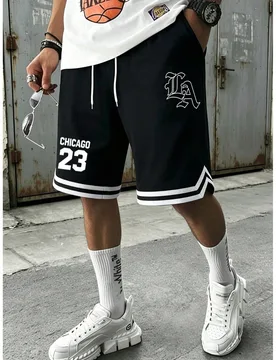Pantalones cortos de baloncesto deportivos casuales de moda de verano para hombre talla grande con cordón, malla elástica de secado rápido, pantalo - Shein - FashionsVida