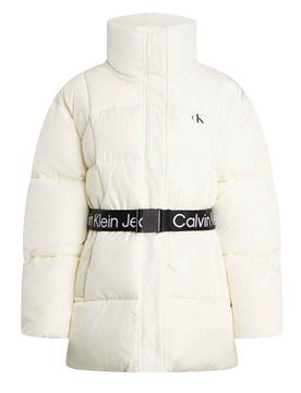 Belted Long Puffer Jacket Ivory XS Damen