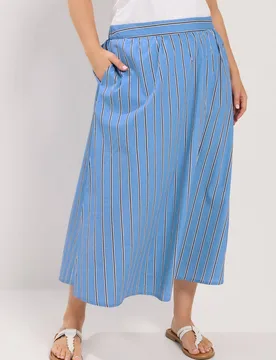 Women's Stripe Midi Skirt in Blue Size: 14 - Blue - Size: 14 - Yours - FashionsVida