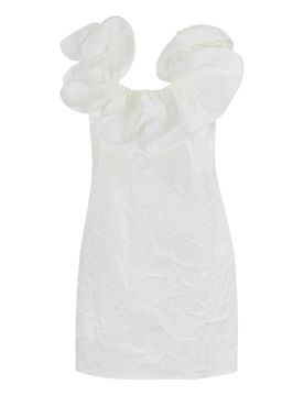 Abito jacquard floreale con volant