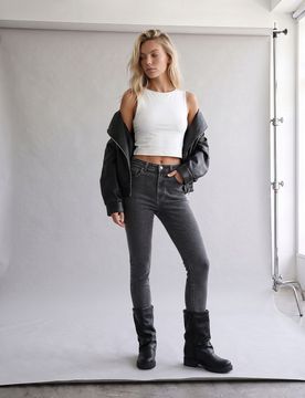 Jeans skinny a vita alta con viscosa - grigio