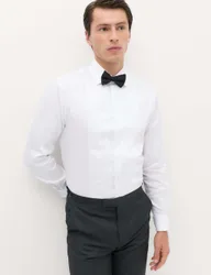 Slim Fit Cotton Dress Shirt with Bow Tie White male