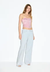 Wide Leg Jeans mit tiefem Bund und Rework-Effekt MITTELBLAUER WASHED-LOOK IM HELLEN JEANSBLAU 44
