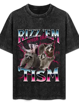 Rizz Em With The Tism Meme T-Shirt Plus Size Basic Short Sleeve Top - Aliexpress - FashionsVida
