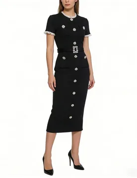 Black Bandage Crystals Prom Dress Belted Short Sleeves Elegant Formal Office Lady Party Gown Wedding Guest Birthday Evening Robe - Aliexpress - FashionsVida