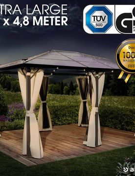 Alu-Pavillon PREMIUM 3,6x4,8m beige inkl. LEDs