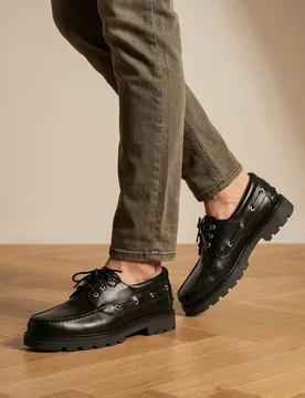 Leather Chunky Lace Up Moccasins Black male - Jones Bootmaker - FashionsVida