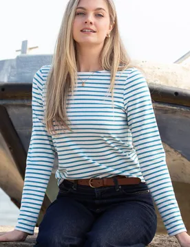 Women's Tarrant Jersey T-Shirt Teal Blue Stripe Size: 20 - Blue - Size: 20 - Kite - FashionsVida
