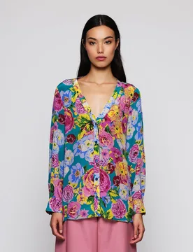 Blusa de mujer con estampado floral y cuello pico - Mirto - FashionsVida