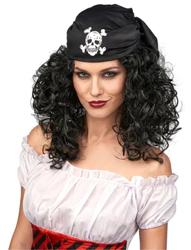 Piratin-Damenperücke mit Kopftuch schwarz-weiss - KARNEVAL-MEGASTORE - FashionsVida