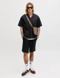 Regular Fit Short Sleeve Shirt and Shorts Set Black male