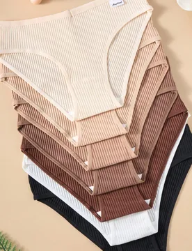 Piezas de bragas de algodón acanaladas sexy para mujer, ropa interior cómoda sin costuras para damas, uso diario - Shein - FashionsVida