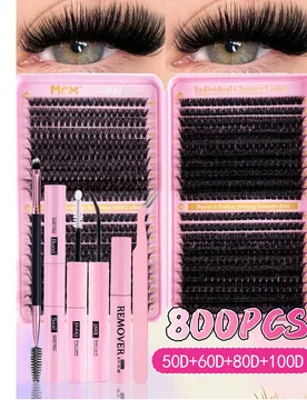 Juego de 800/640/300/240 piezas de pestañas postizas D-Curl 3D esponjosas, gran capacidad, suaves y reutilizables, pestañas falsas segmentadas, kit - Shein - FashionsVida