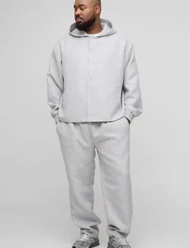 Herren Plus Oversized Bouclé Kapuzen-Hemdbluse mit Knopfleiste Light Grey Größe 4XL - boohooMAN - FashionsVida